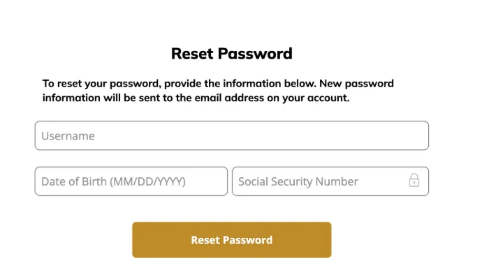 screenshot of reset password